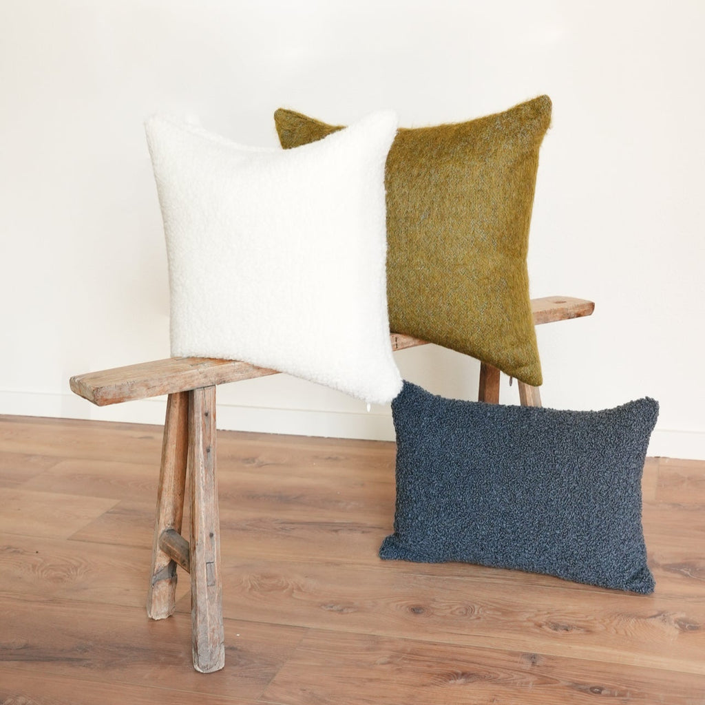 Steel Blue Wool Boucle Lumbar Pillow 14x20