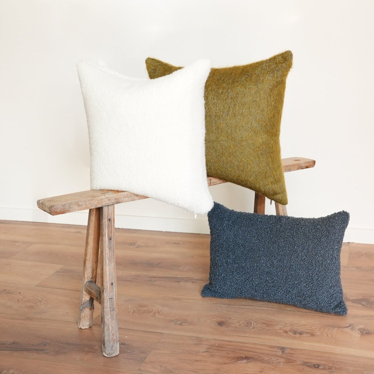 Steel Blue Wool Boucle Lumbar Pillow 14x20