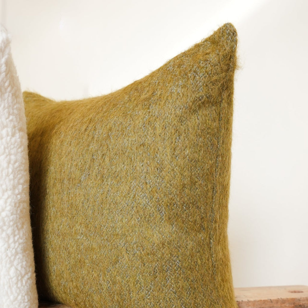 Long Olive Green Wool Woven with Grey Pillow 20x20