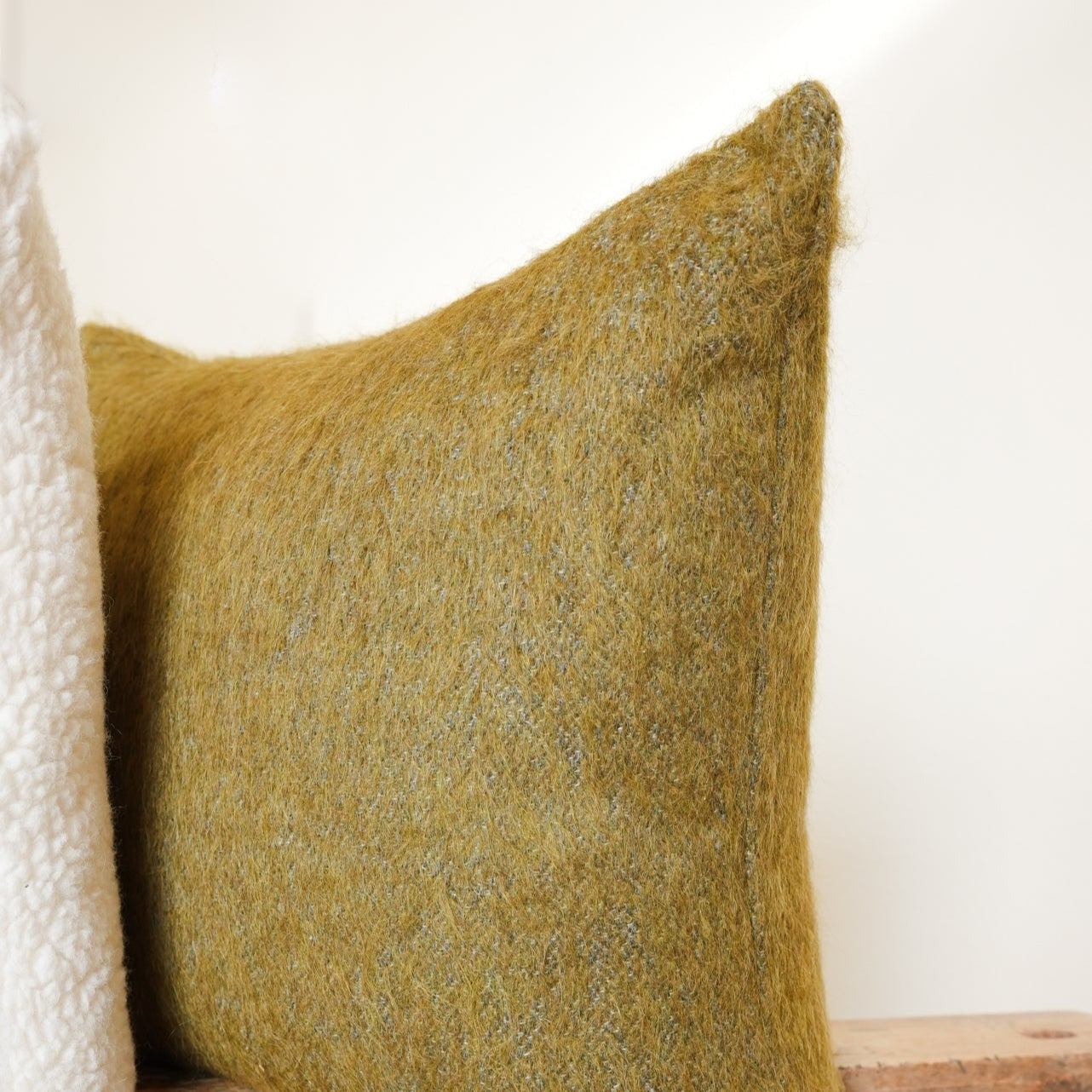 Long Olive Green Wool Woven with Grey Pillow 20x20