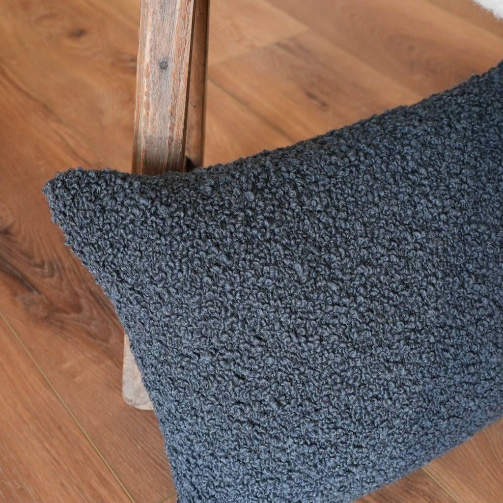 Steel Blue Wool Boucle Lumbar Pillow 14x20