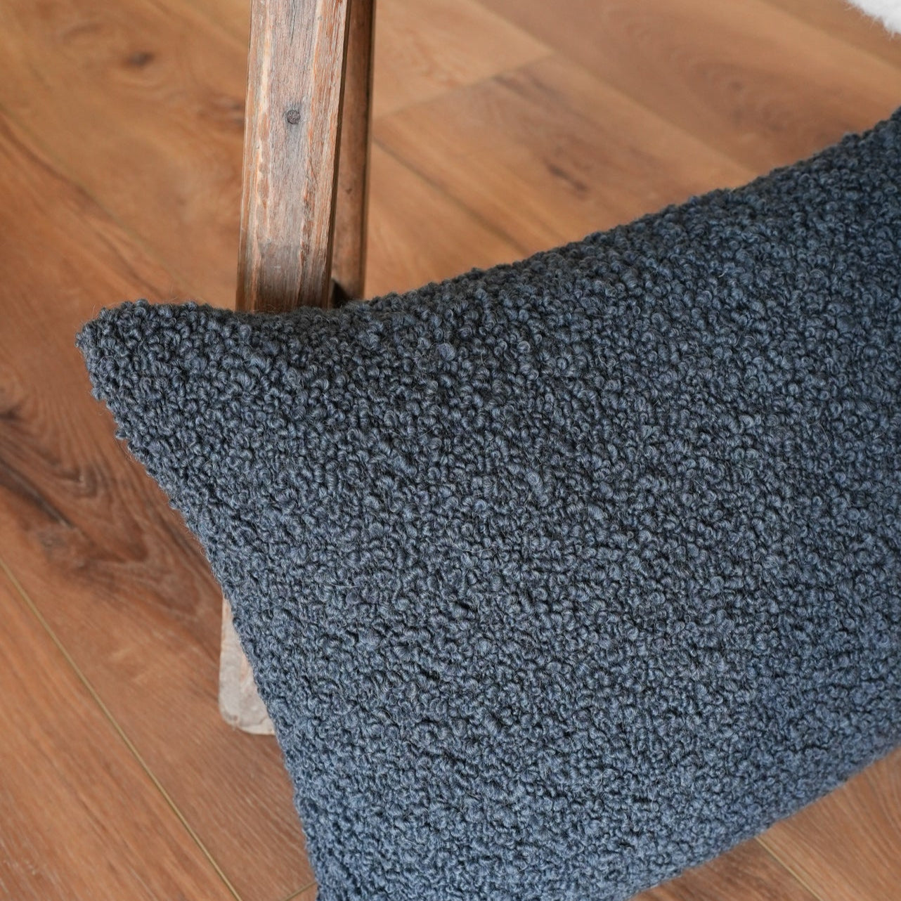 Steel Blue Wool Boucle Lumbar Pillow 14x20
