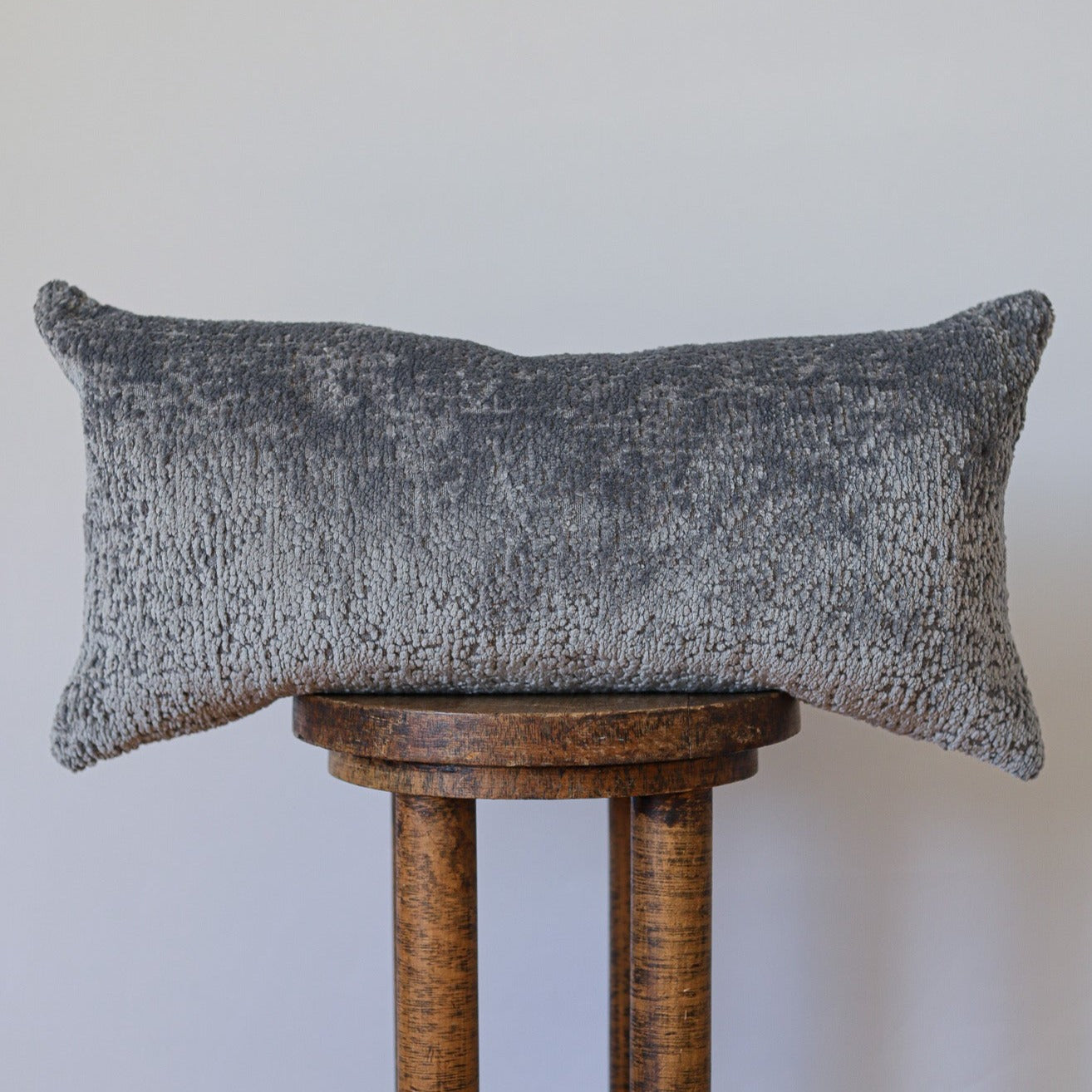 Silver-Blue Chenille Lumbar Pillow 12x24