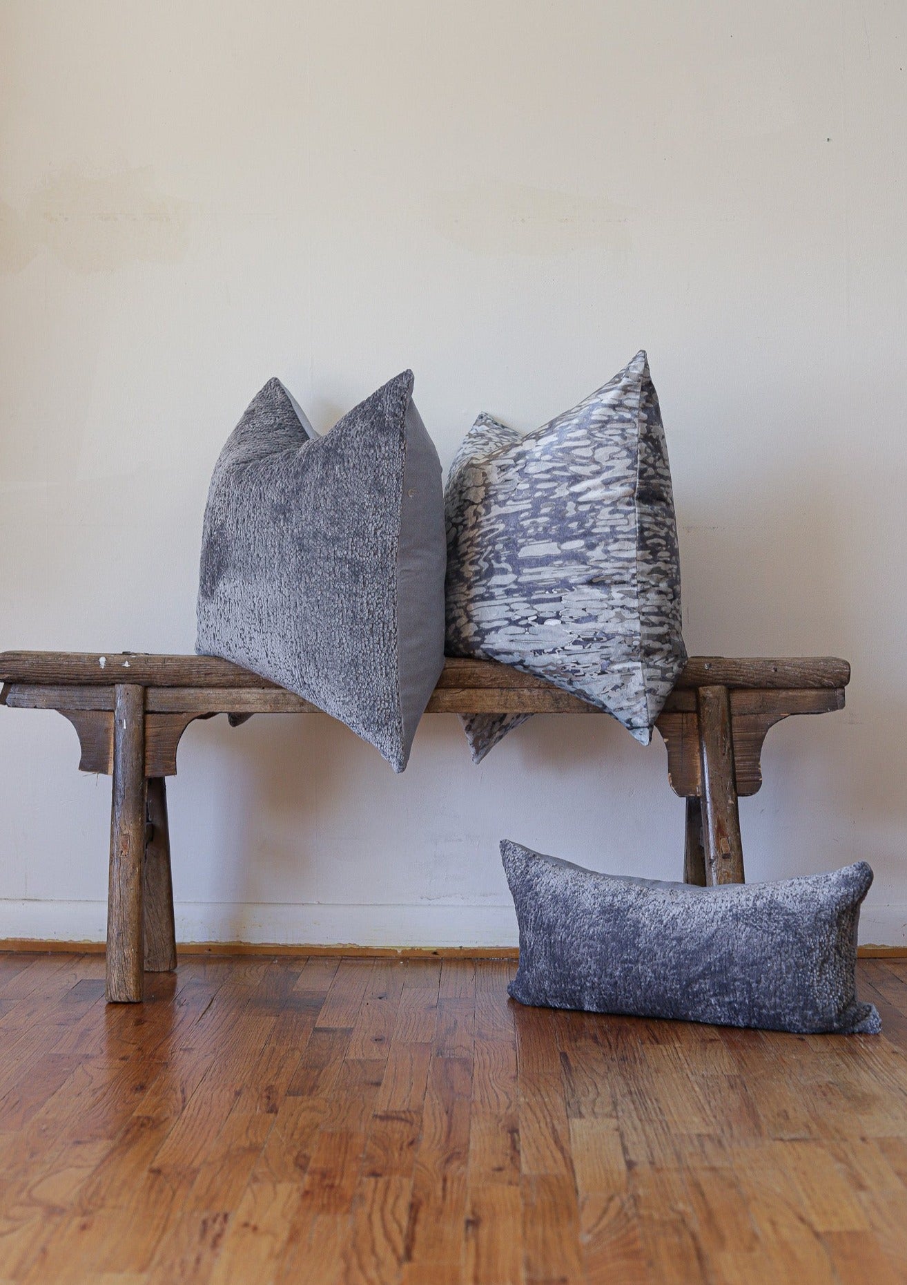 Silver-Blue Chenille Lumbar Pillow 12x24