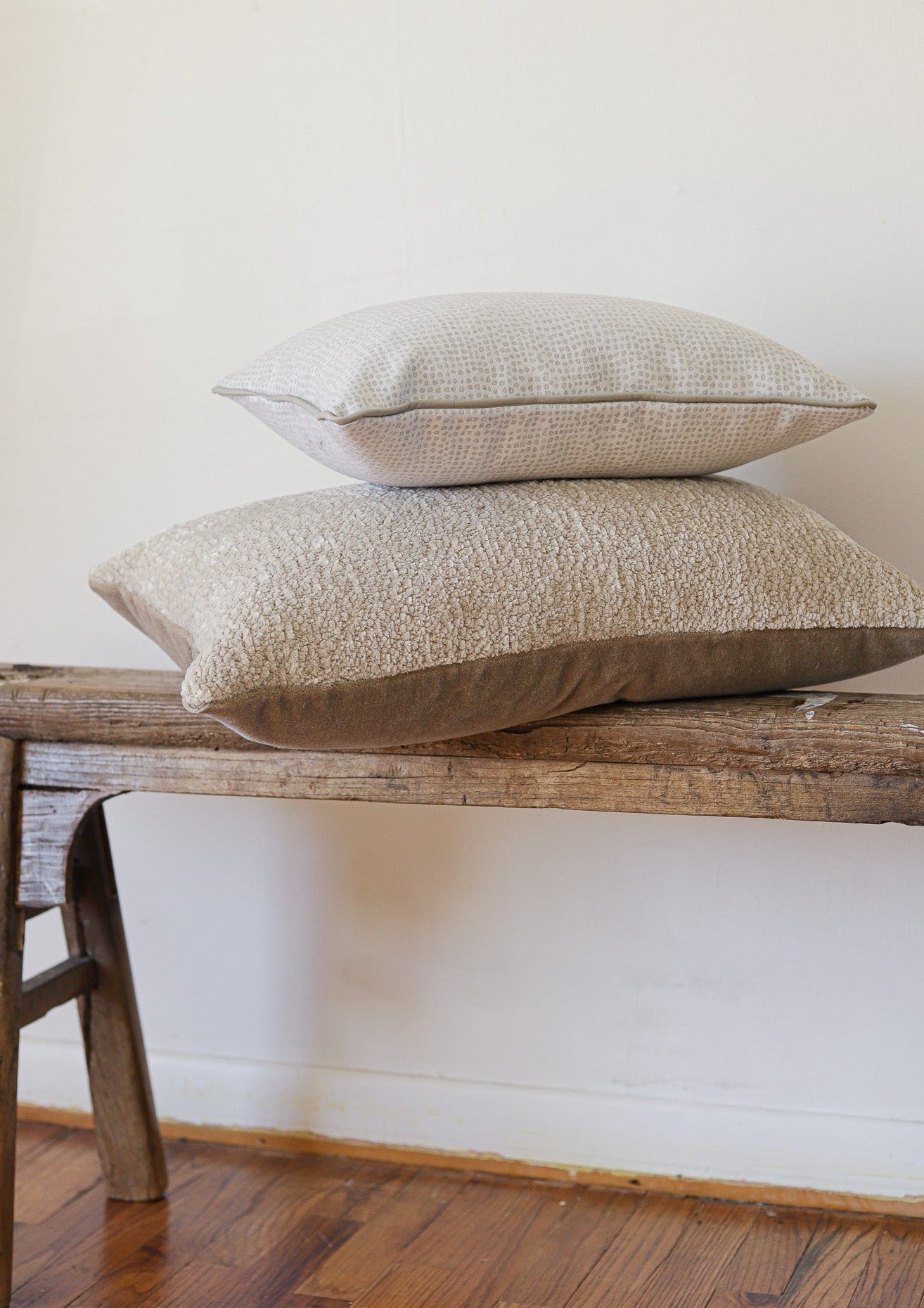 Wool with Grey Dots and Leather Welt Lumbar Pillow 12x18
