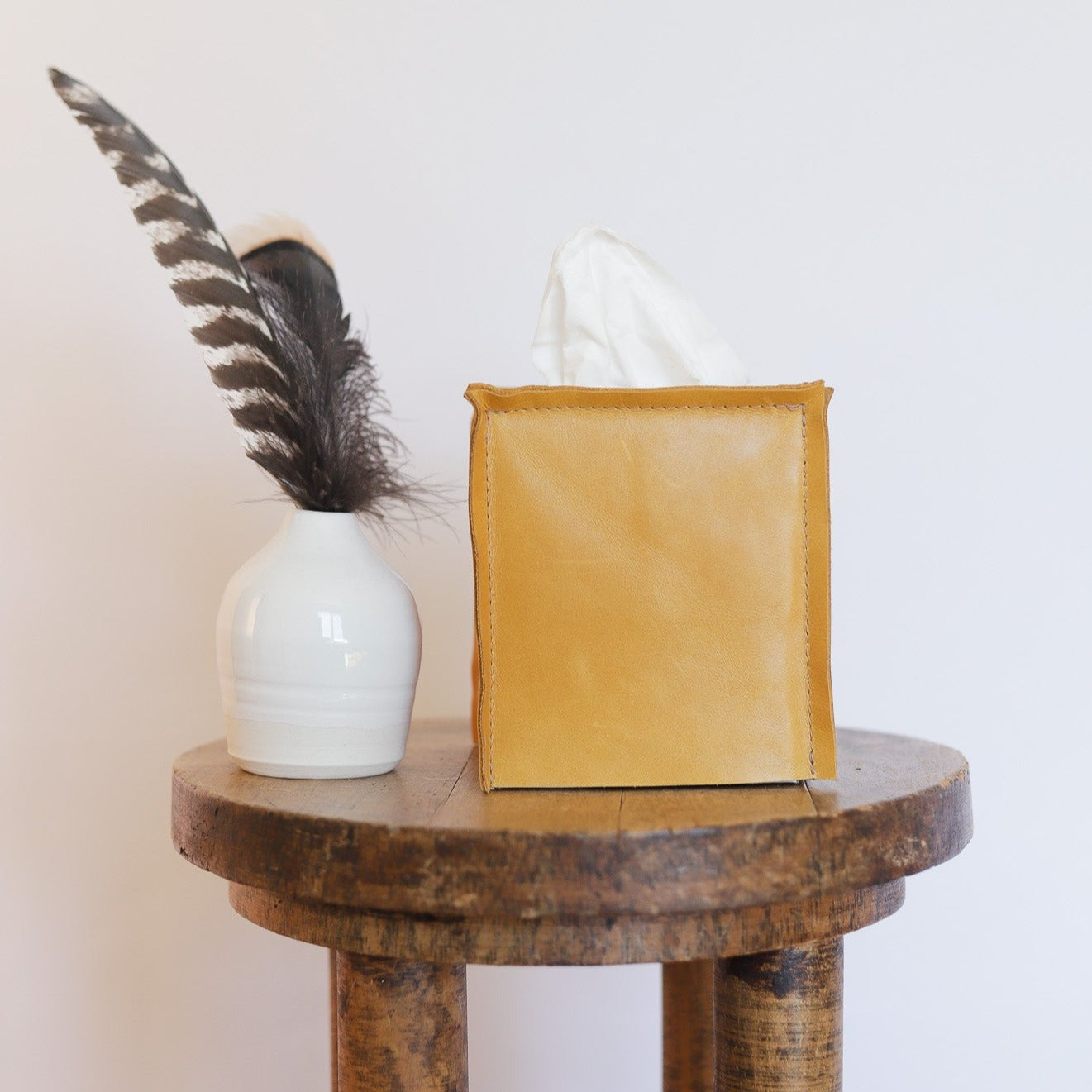 Smooth Marigold Leather Single Tissue Box Cover