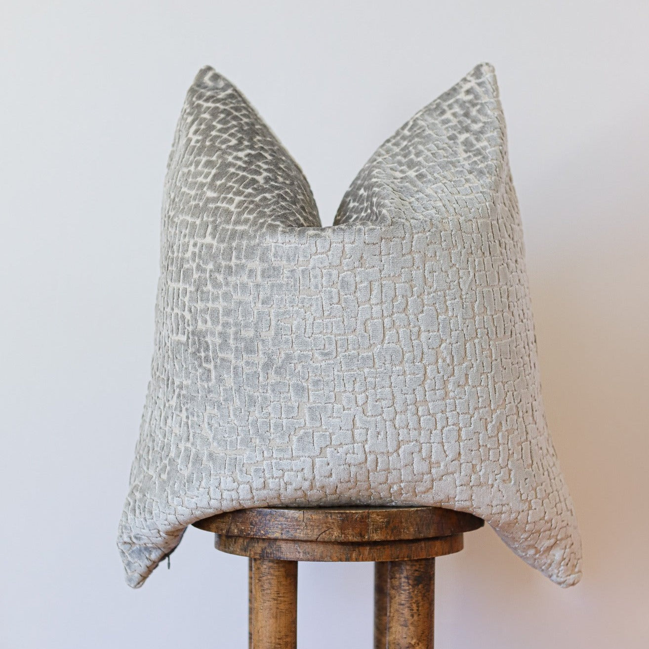 Silver Abstract Velvet Squares Pillow 22x22