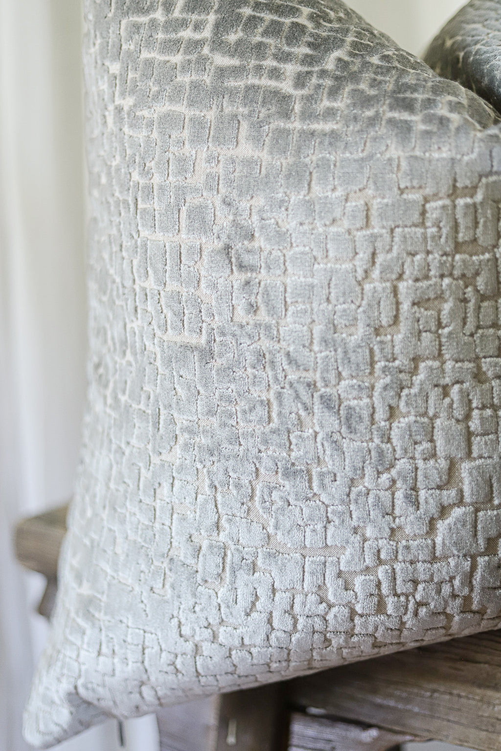 Silver Abstract Velvet Squares Pillow 22x22