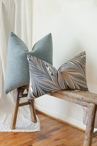 Navy, Orange and White Painted Pillow 16x24