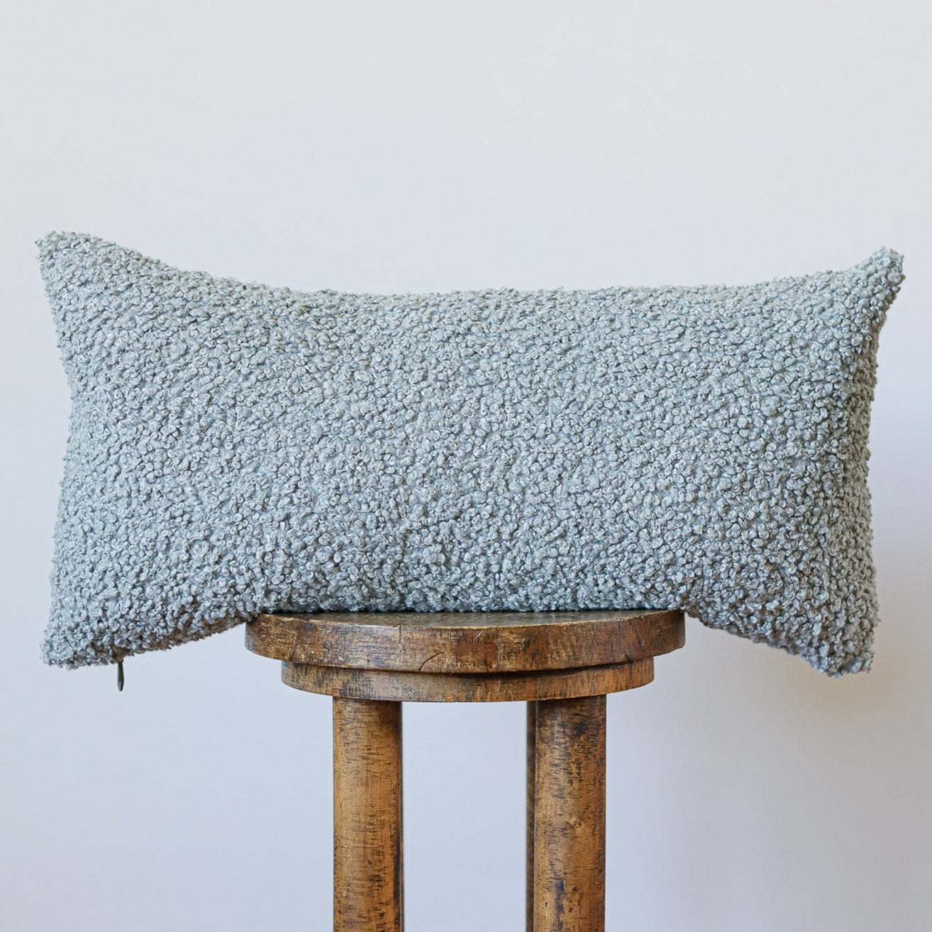 Steel Blue Boucle with Velvet Lumbar Pillow 12x24
