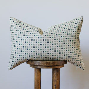 Linen with Printed Colored Squares Lumbar Pillow 16x24