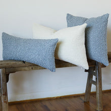 Load image into Gallery viewer, Steel Blue Boucle with Velvet Lumbar Pillow 12x24
