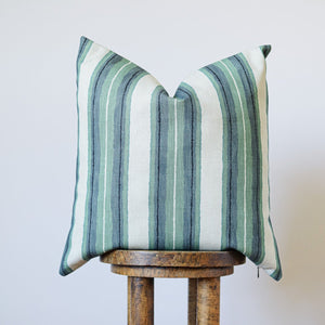 Green, Blue and Black Stripes Printed on Linen Pillow 20x20