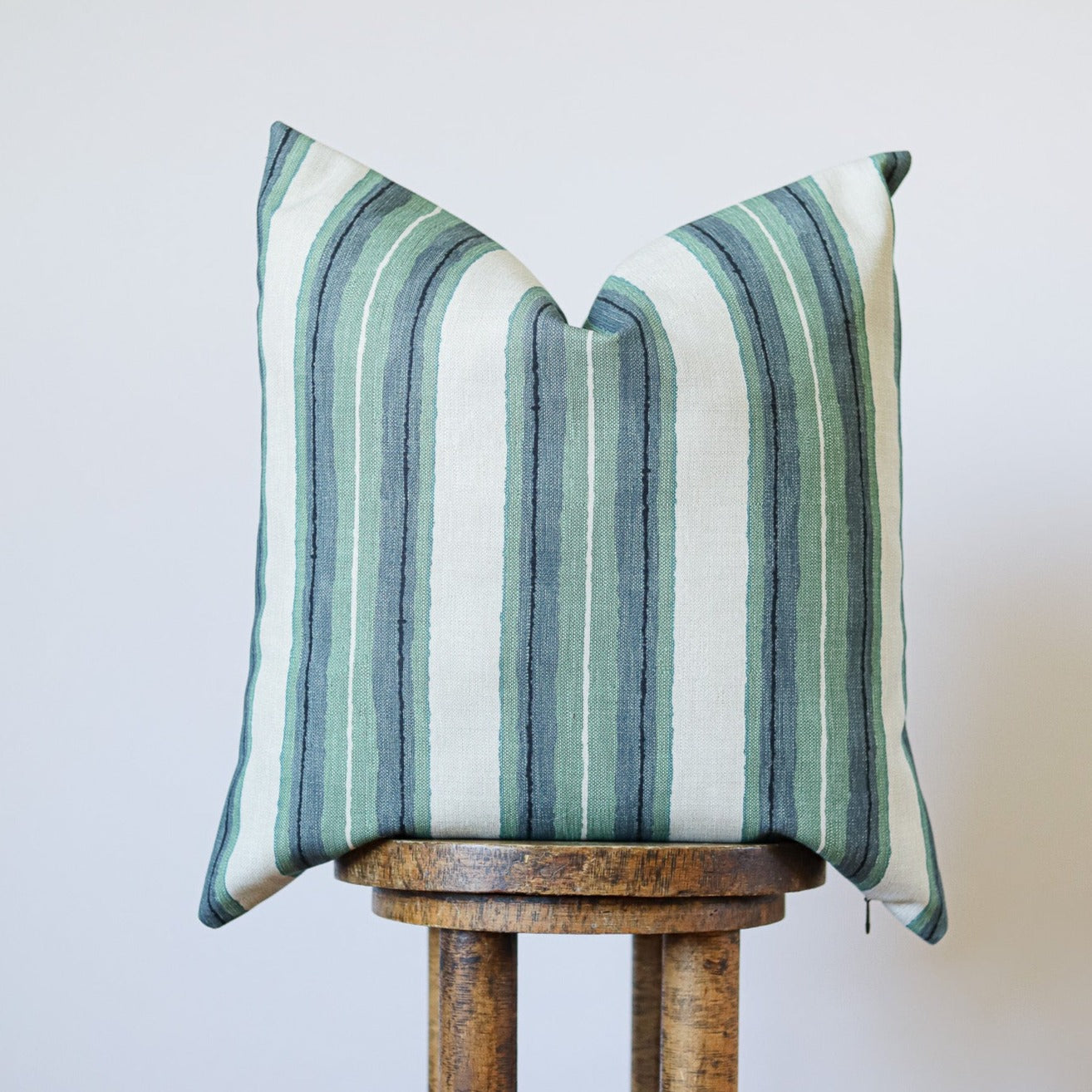 Green, Blue and Black Stripes Printed on Linen Pillow 20x20