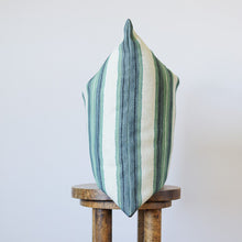 Load image into Gallery viewer, Green, Blue and Black Stripes Printed on Linen Pillow 20x20
