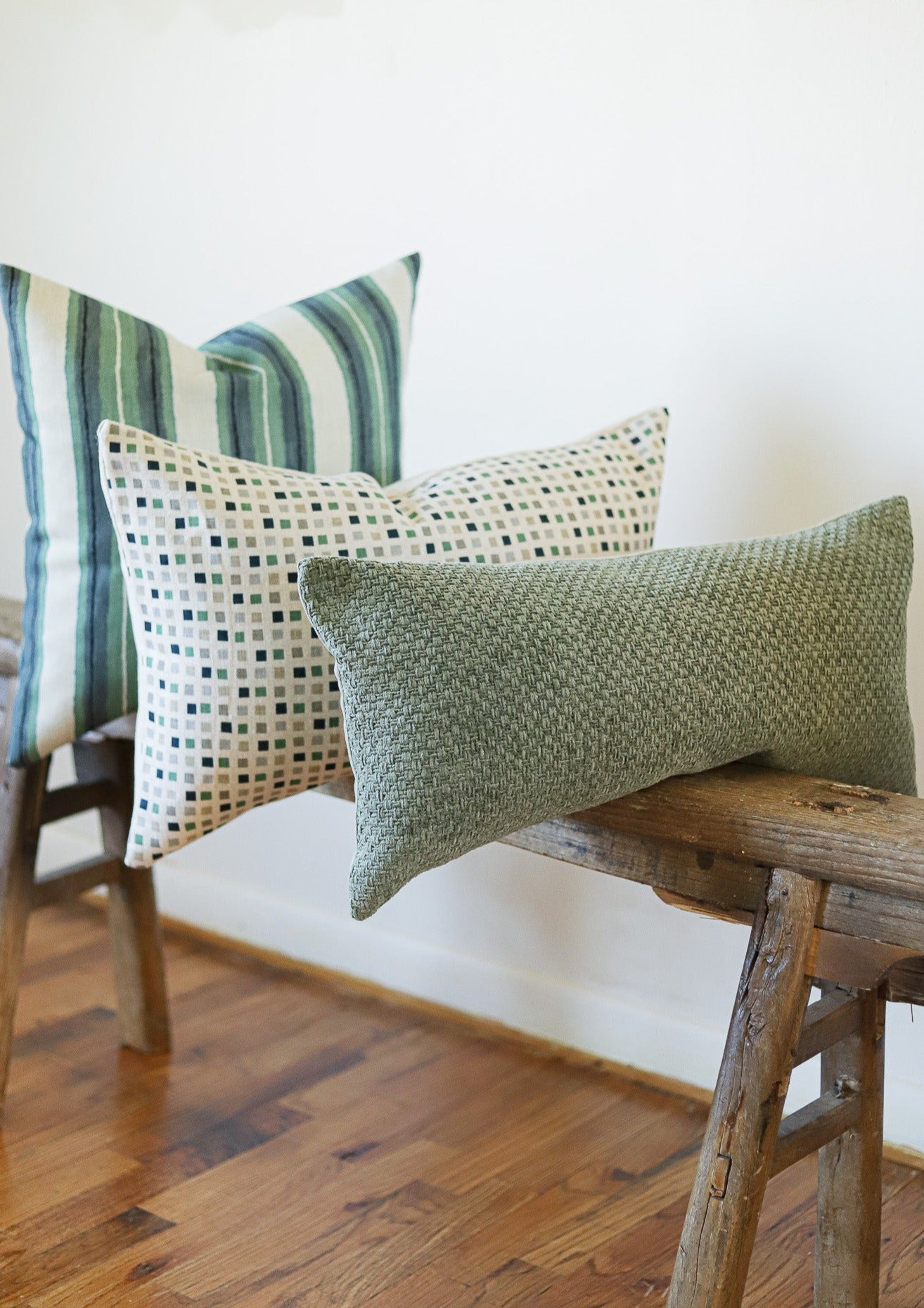 Green, Blue and Black Stripes Printed on Linen Pillow 20x20