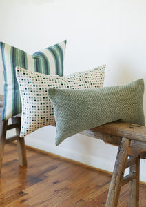 Green, Blue and Black Stripes Printed on Linen Pillow 20x20