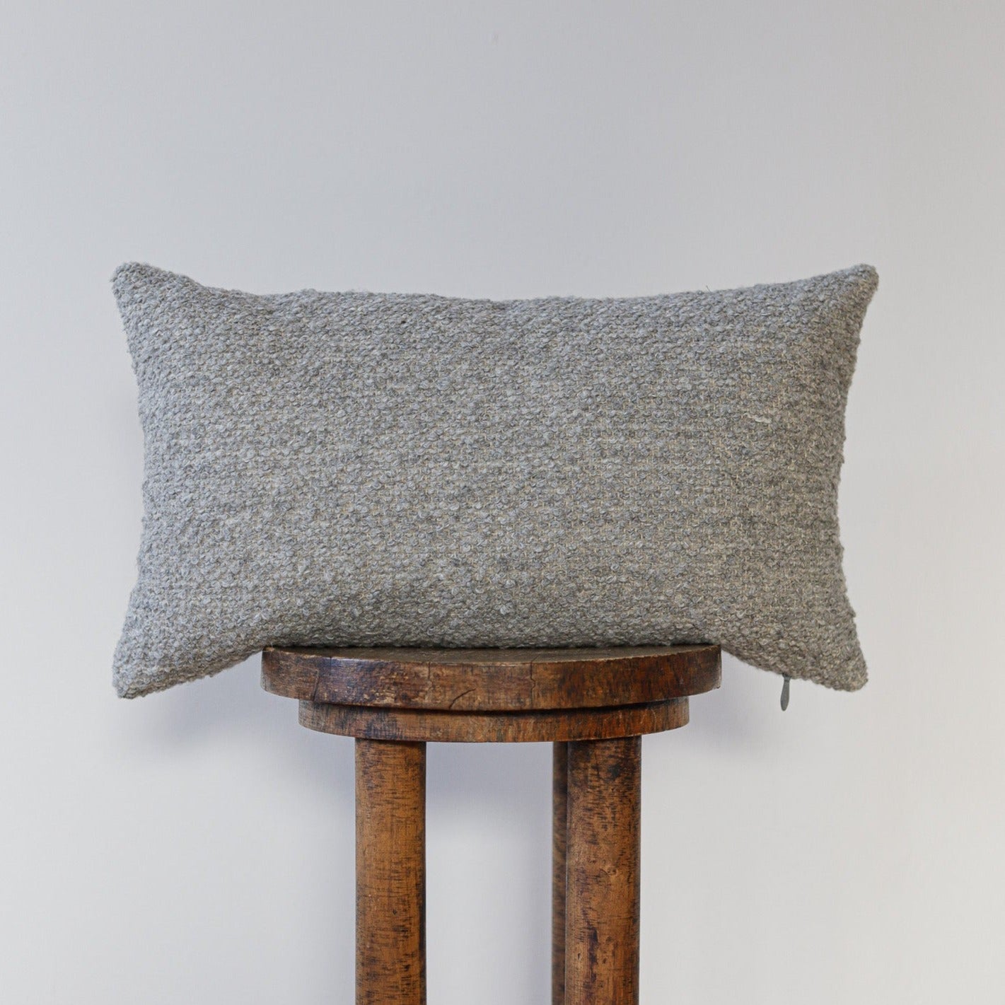 Silver Grey Nubby Woven Wool Lumbar Pillow 12x20
