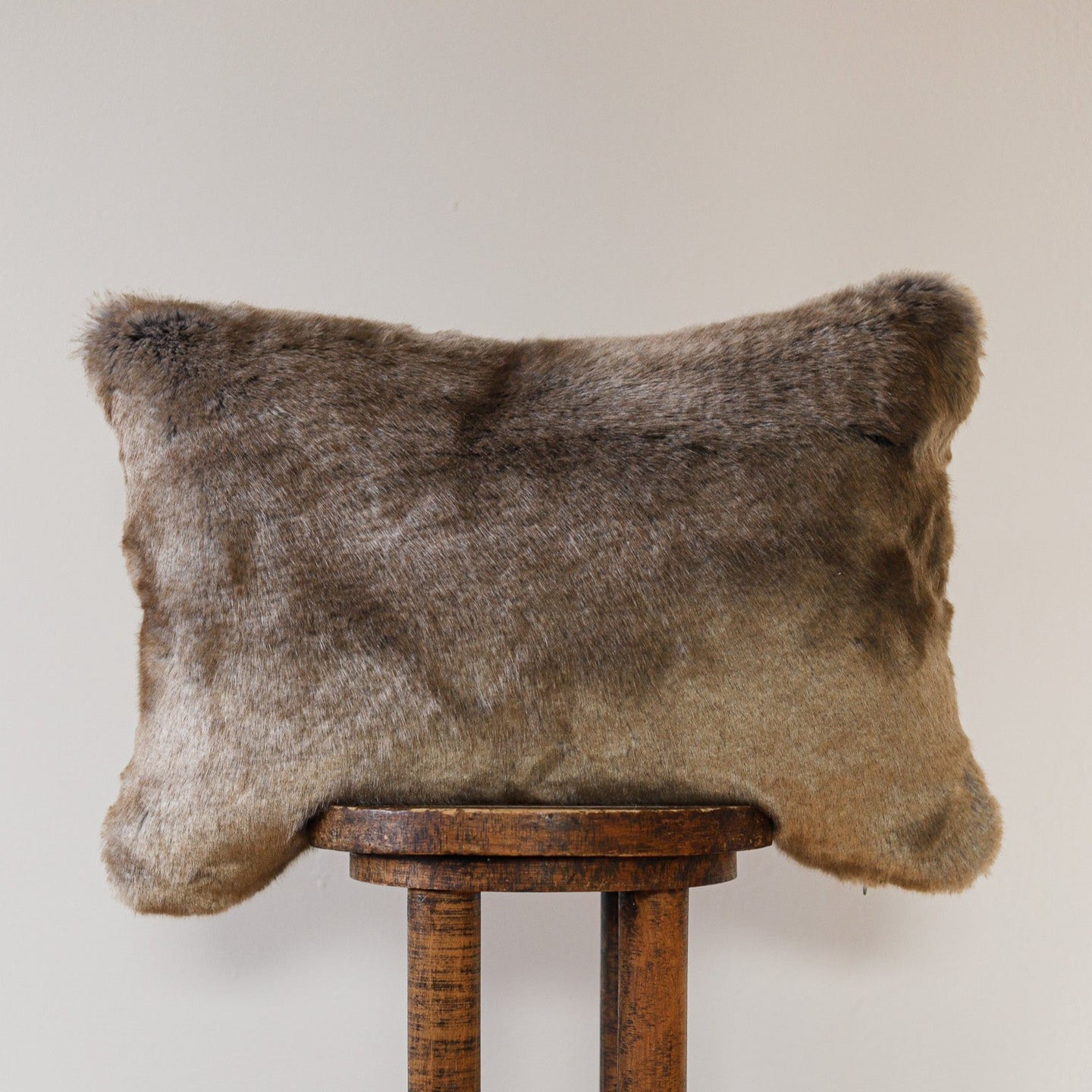Brown Faux Fur with Grey Undertone Lumbar Pillow 16x24