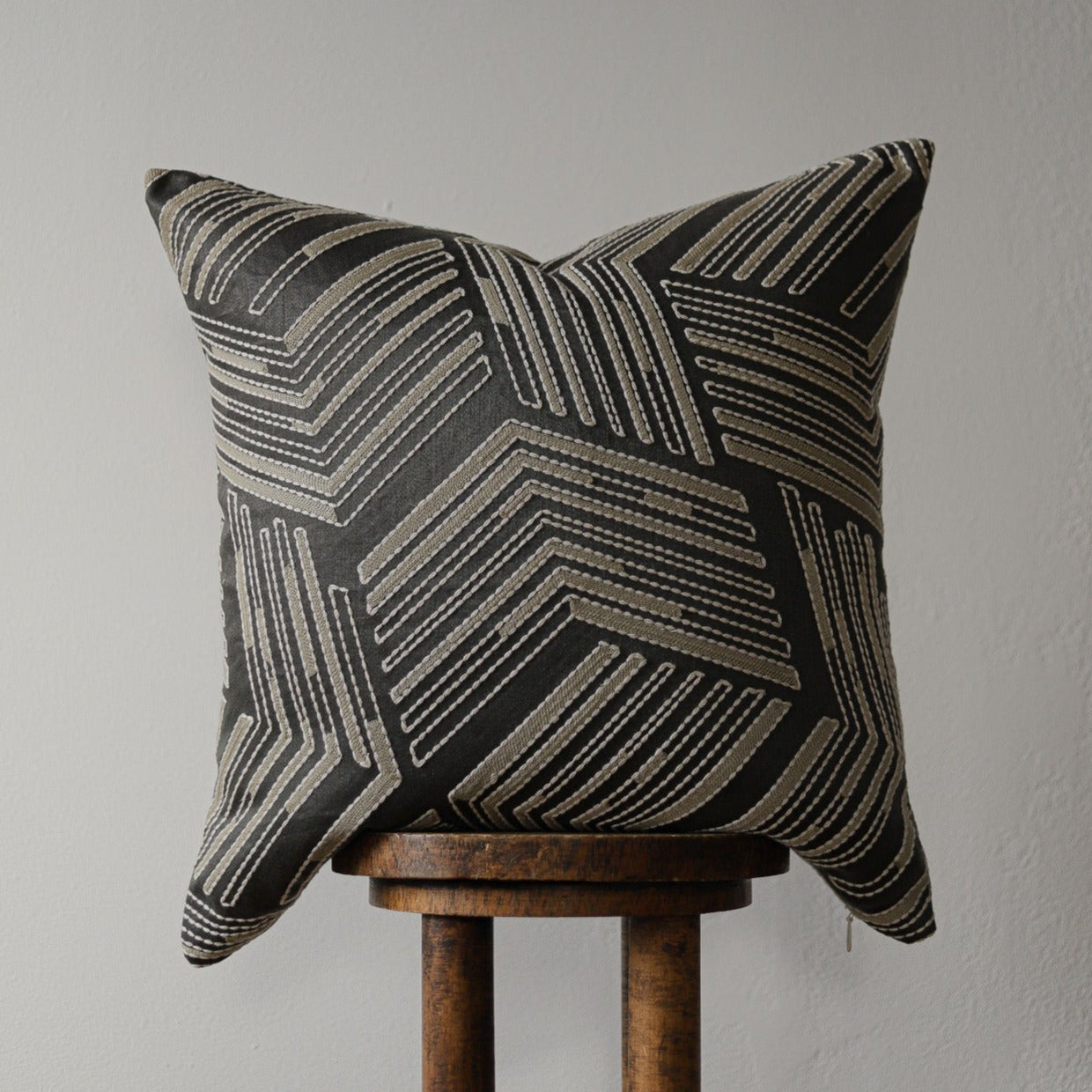 Brown with Embroidered Beige Arrows Pillow 22x22