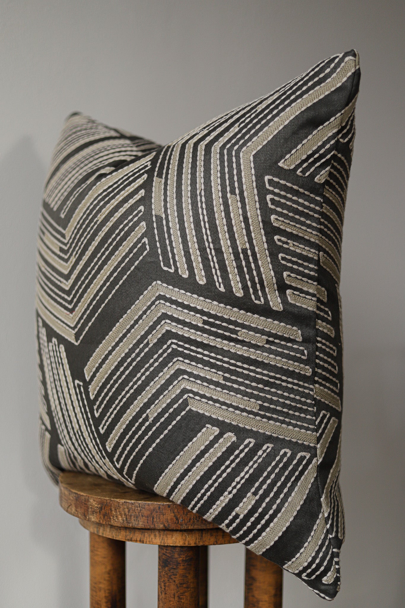 Brown with Embroidered Beige Arrows Pillow 22x22
