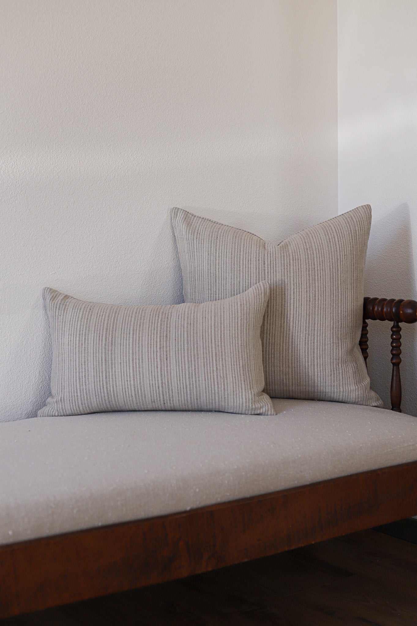 Cream and Brown Stripe Linen Lumbar Pillow 14x22