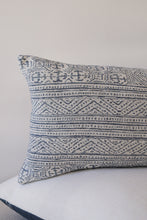 Load image into Gallery viewer, White &amp; Blue Woven Cotton w/ Blue Motif Pattern Decorative Pillow 12x20
