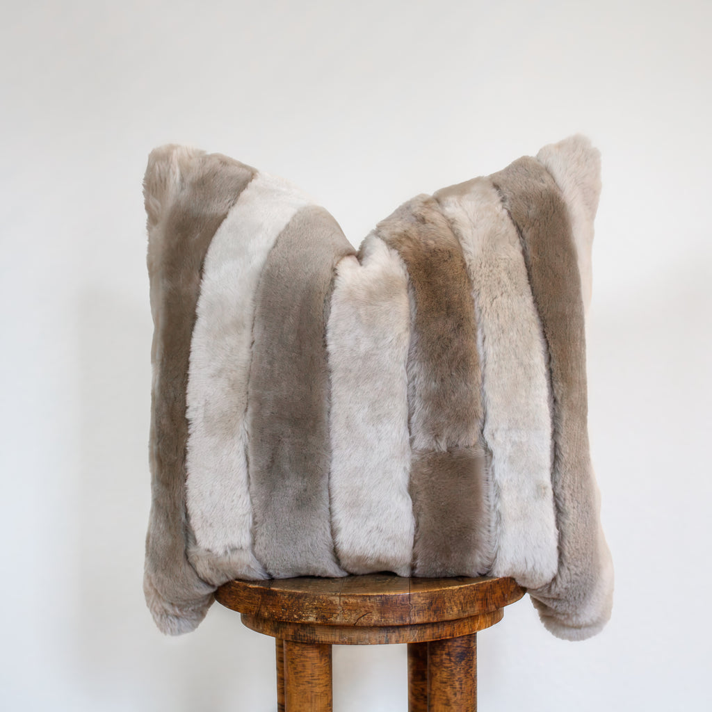 Silver & Grey Sheepskin Strip Pillow 20x20