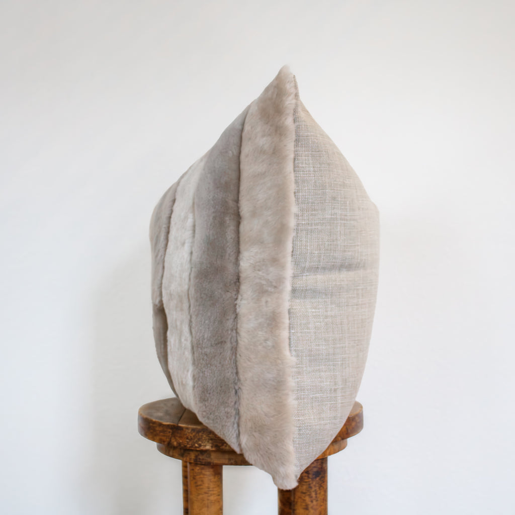 Silver & Grey Sheepskin Strip Pillow 20x20