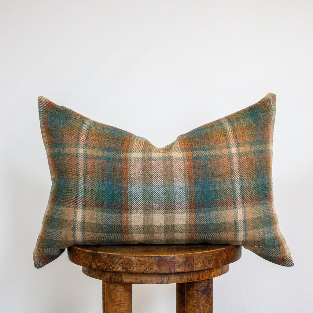Multi-Colored Plaid Wool Lumbar Pillow 12x18