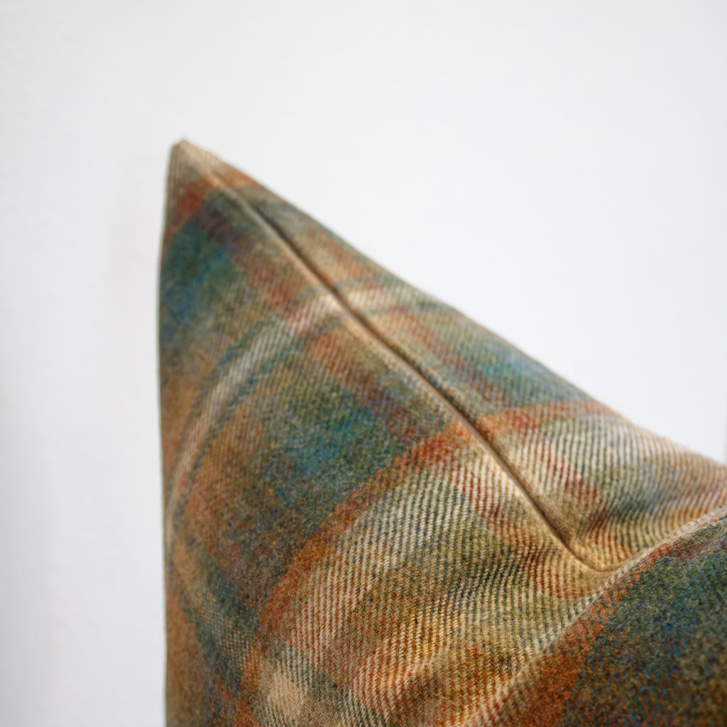 Multi-Colored Plaid Wool Lumbar Pillow 12x18