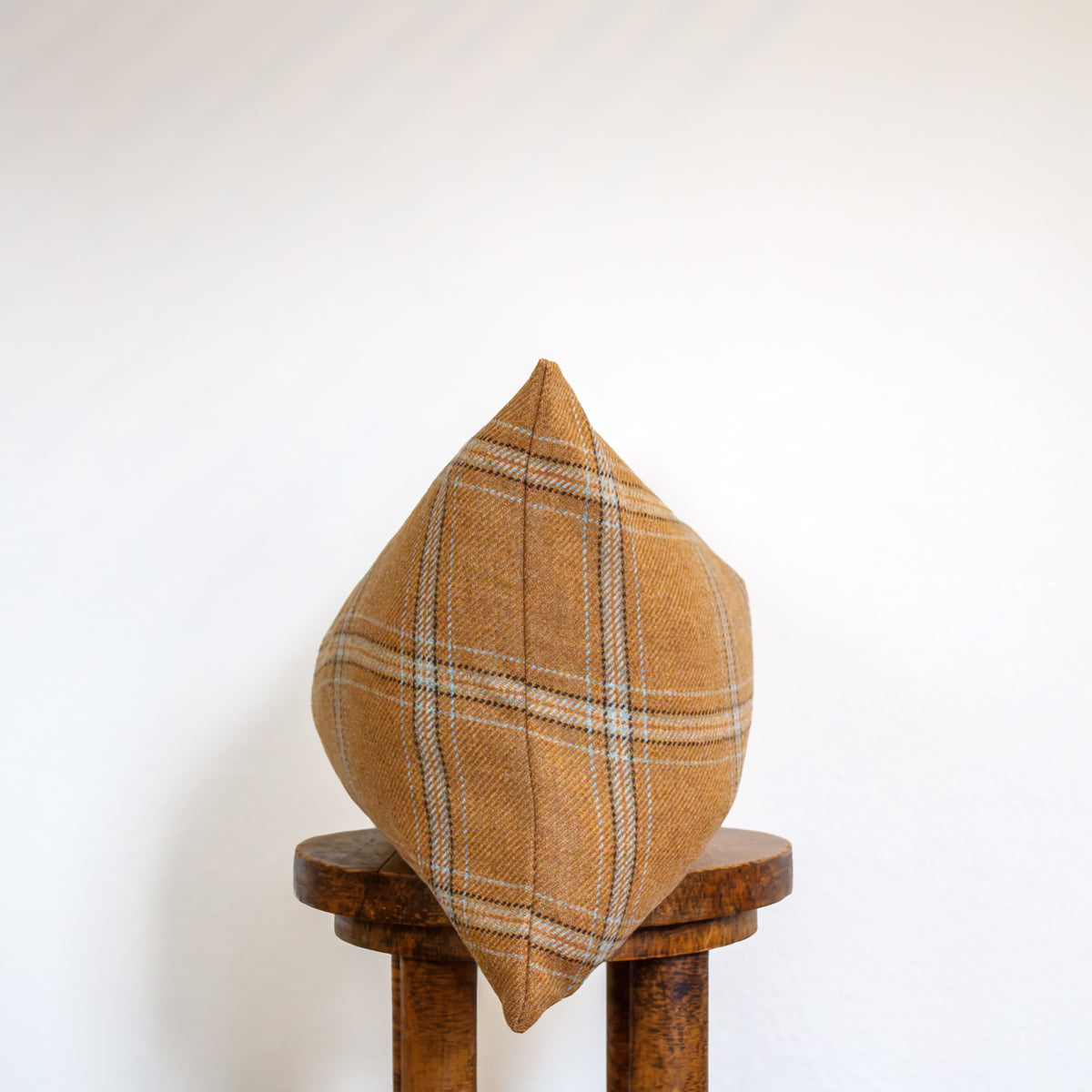 Orange, Blue, & Brown Plaid Wool Lumbar Pillow 14x22