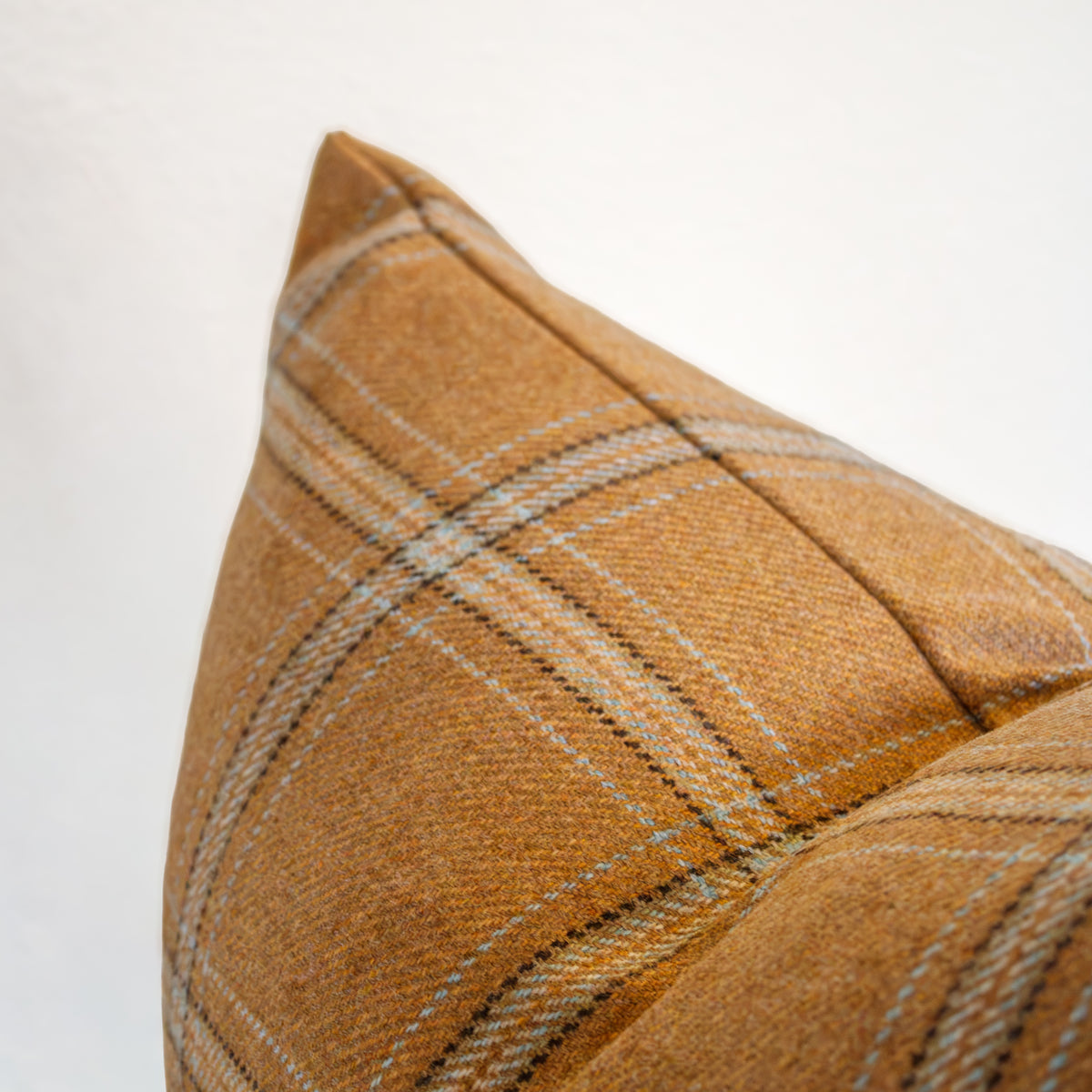 Orange, Blue, & Brown Plaid Wool Lumbar Pillow 14x22