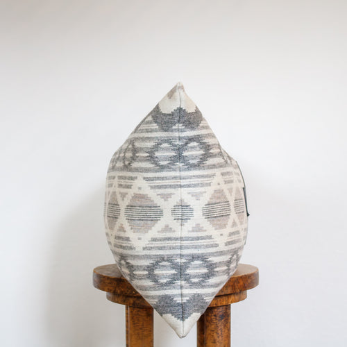 Grey/Cream Tribal Wool with Charcoal Leather Cross Pillow 16x24