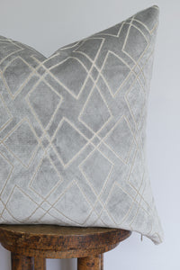 Silver Blue Velvet with Geometric Diamond Pillow 20x20