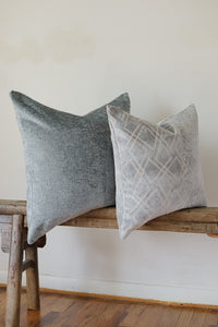 Silver Blue Velvet with Geometric Diamond Pillow 20x20