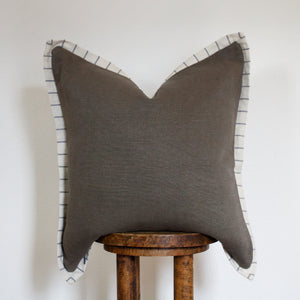 Mushroom Brown Linen with Cream & Denim Blue Striped Flange 22x22