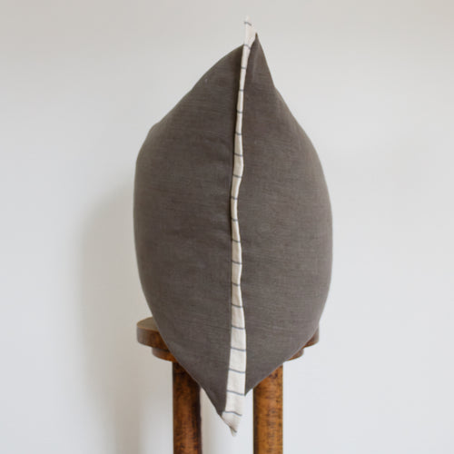 Mushroom Brown Linen with Cream & Denim Blue Striped Flange 22x22