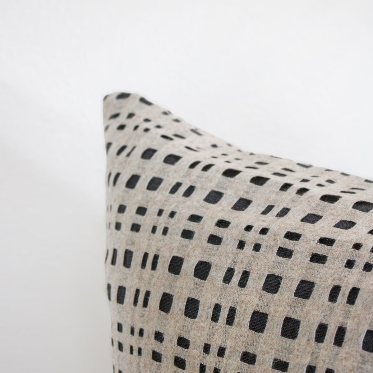 Charcoal With Beige Open Checkers Wool Pillow Set of 2 - 26x36