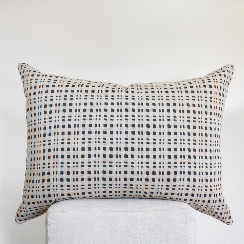 Charcoal With Beige Open Checkers Wool Pillow Set of 2 - 26x36