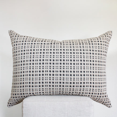 Charcoal With Beige Open Checkers Wool Pillow Set of 2 - 26x36