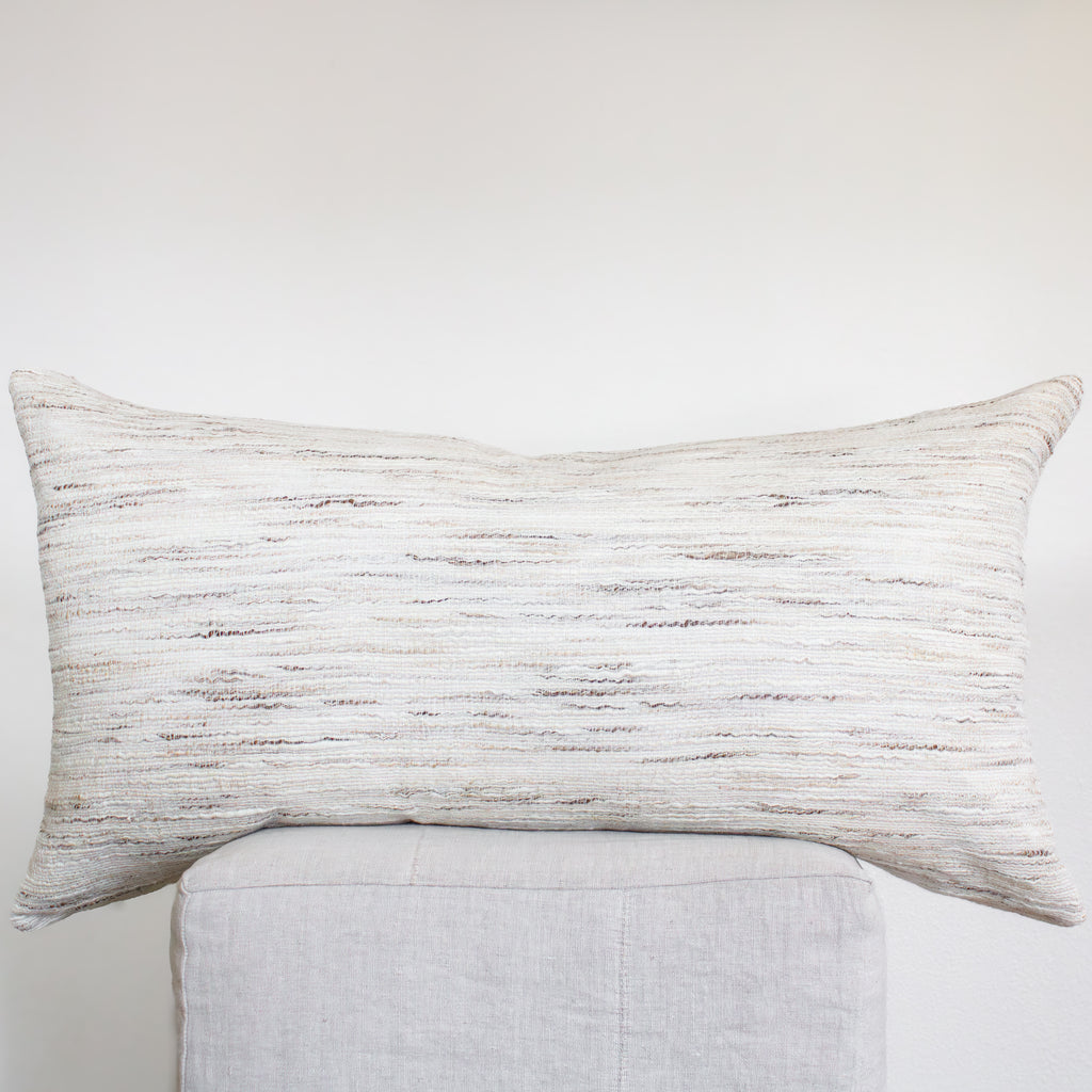 Cream & Brown Striated Wool & Cotton Woven Blend Pillow Set of 2 - 20x36
