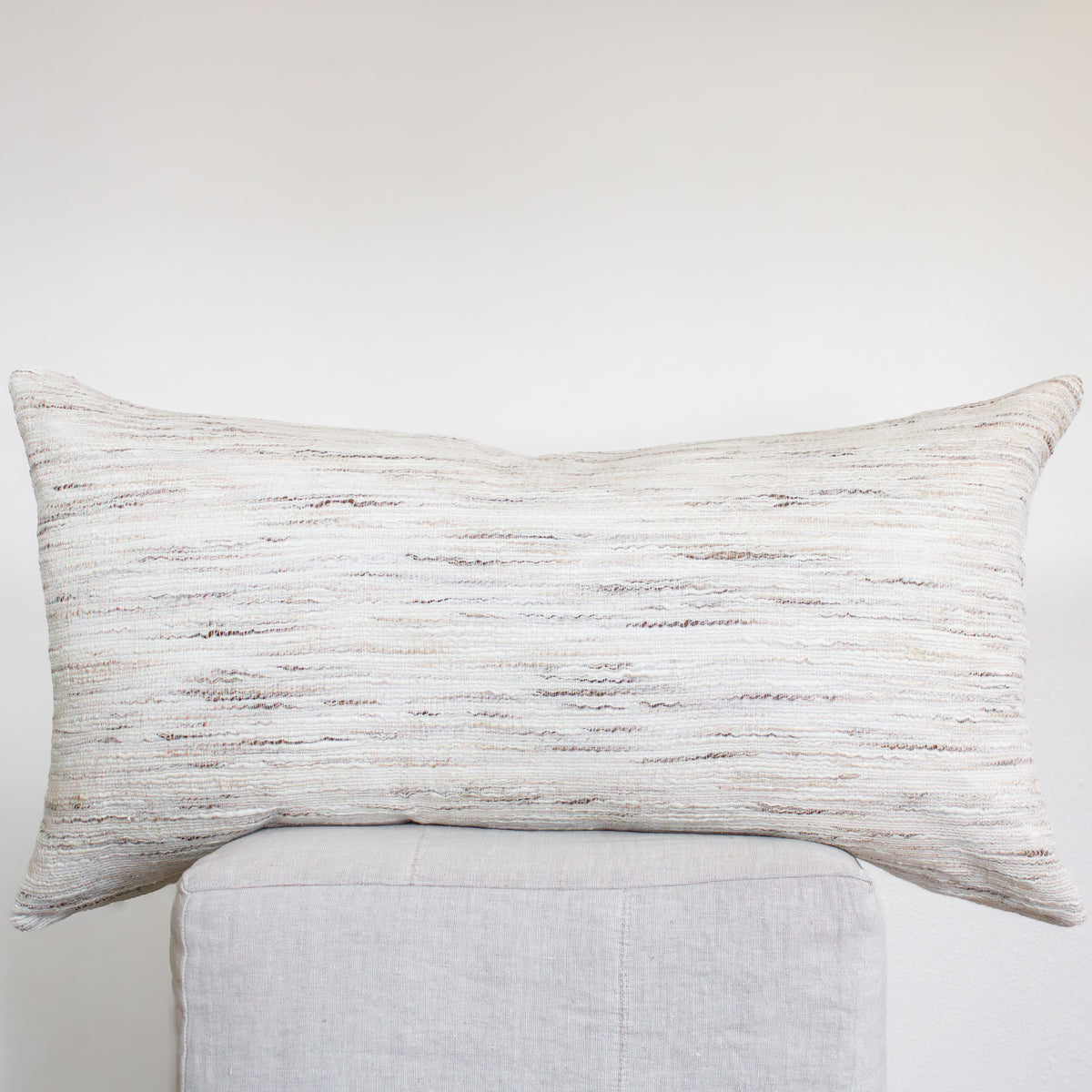Cream & Brown Striated Wool & Cotton Woven Blend Pillow Set of 2 - 20x36
