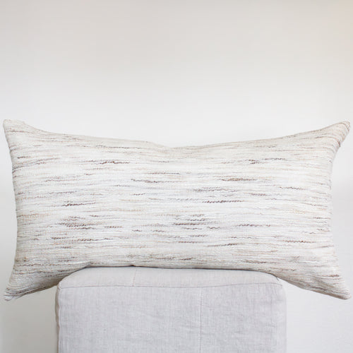 Cream & Brown Striated Wool & Cotton Woven Blend Pillow Set of 2 - 20x36