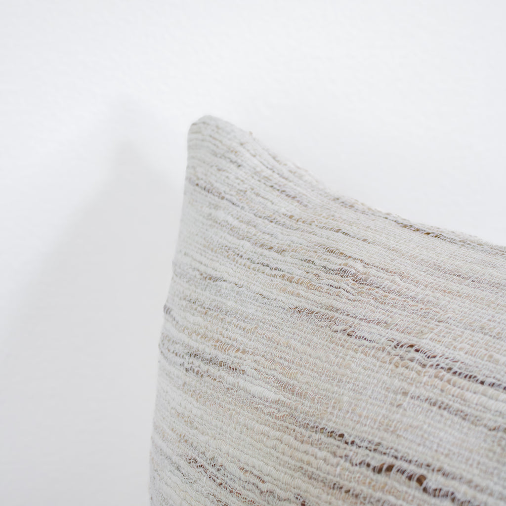 Cream & Brown Striated Wool & Cotton Woven Blend Pillow Set of 2 - 20x36