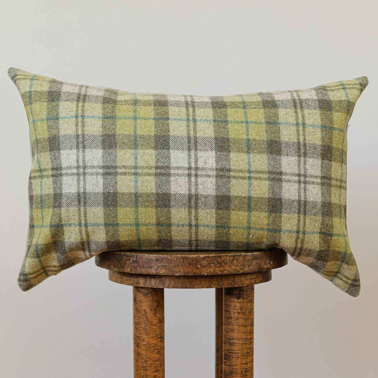 Lime & Aqua Wool Plaid Lumbar 14x22