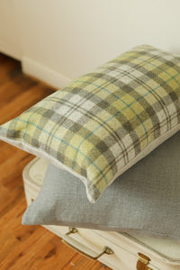 Lime & Aqua Wool Plaid Lumbar 14x22