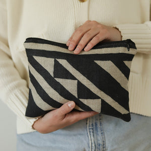 Black Block Print on Linen Zipper Clutch