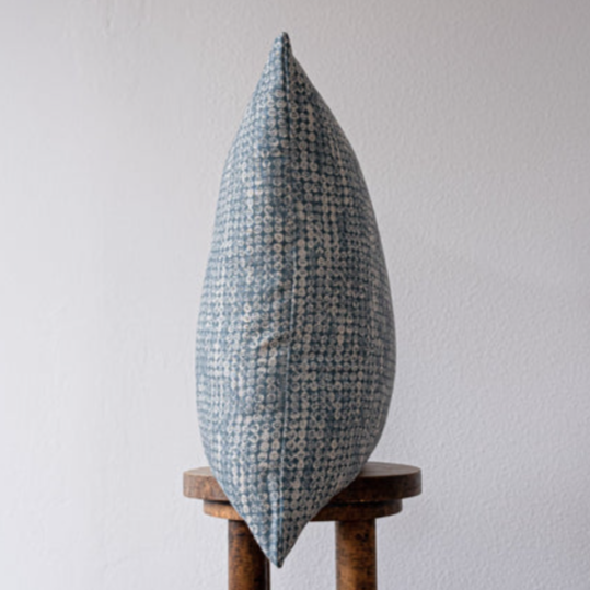 Blue with White Circle Print on Linen Pillow 22x22