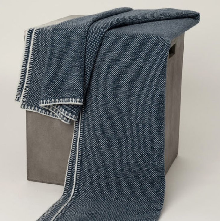 Dark Denim Bird's Eye Knit Cashmere Throw 40x80